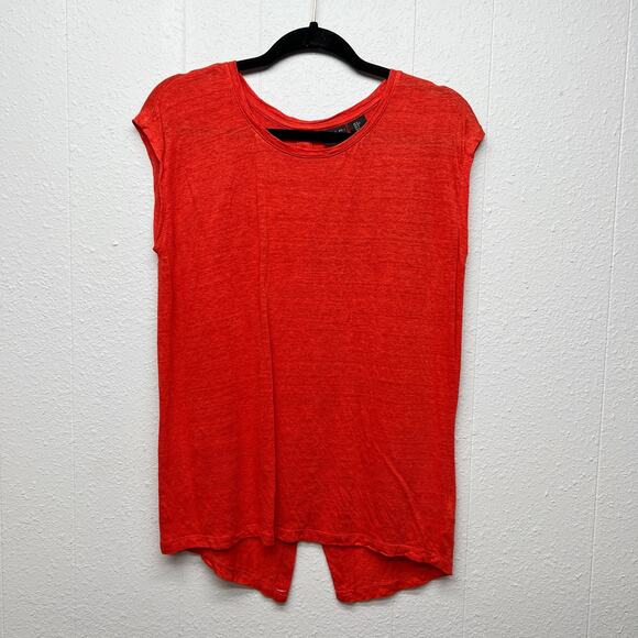 Tahari Womens Top Small Linen Button Back Flowy Coastal Beachy Tomato Girl Chic - Picture 1 of 10